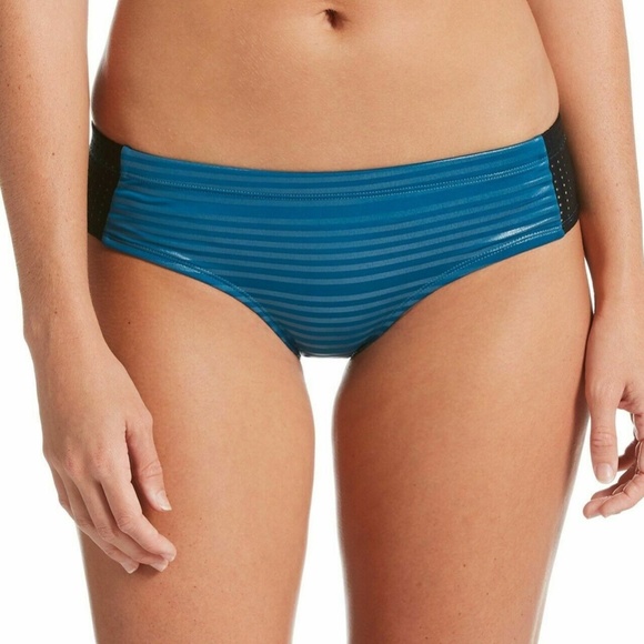 Nike 6:1 Shine Striped Midkini Top & Hipster Bottoms Green Abyss Size XS - Picture 3 of 11